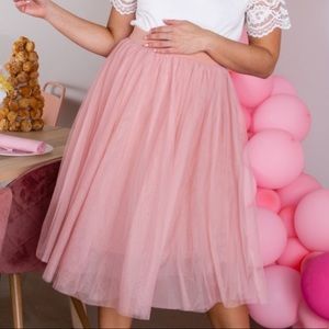 Pink Blush Maternity Pink Tulle Mesh Midi Skirt